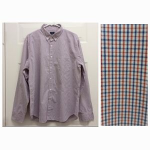 J. Crew Factory Button Down Shirt Plaid Check Blue Orange XL Preppy Office